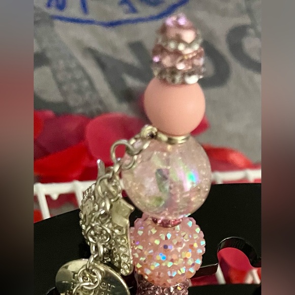 Handmade Pink & Silver Bling Beaded Pen | Rhinestone Charm Pen - Picture 9 of 14